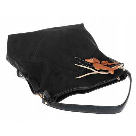 Torebka Damska shopper zamszowa torebka worek włoska marka 8251 Czarna