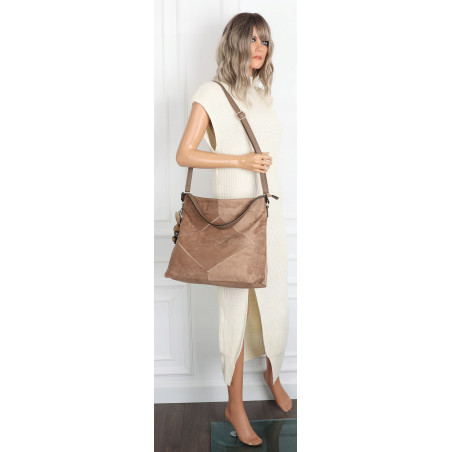 Torebka Damska shopper zamszowa torebka worek włoska marka 8251 Beżowa