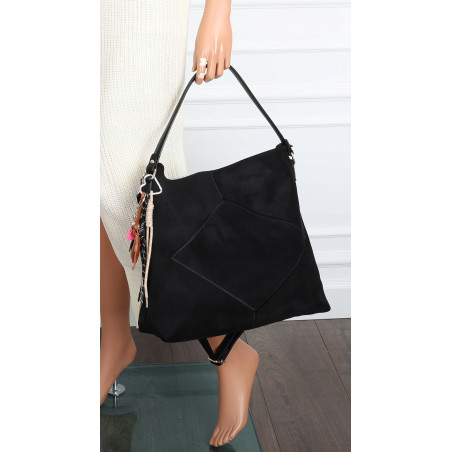 Torebka Damska shopper zamszowa torebka worek włoska marka 8251 Czarna