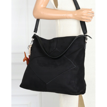 Torebka Damska shopper zamszowa torebka worek włoska marka 8251 Czarna