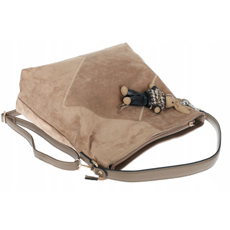 Torebka Damska shopper zamszowa torebka worek włoska marka 8251 Beżowa