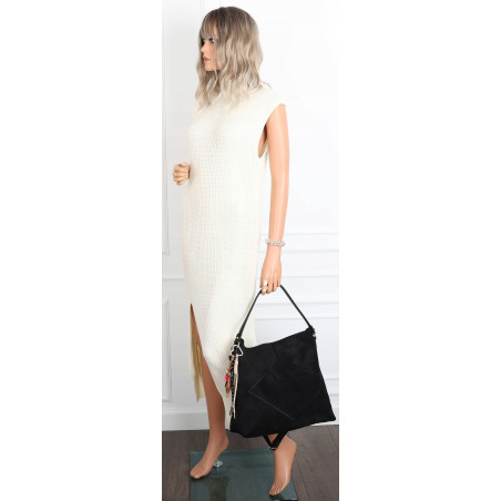 Torebka Damska shopper zamszowa torebka worek włoska marka 8251 Czarna