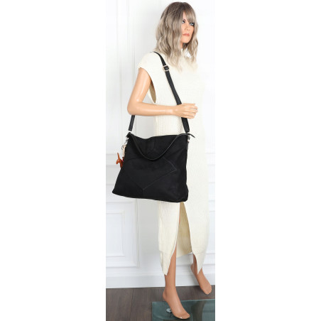 Torebka Damska shopper zamszowa torebka worek włoska marka 8251 Czarna