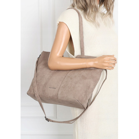 Torebka damska shopper worek zamsz A4 elegancka duża lekka torba H087 Szara