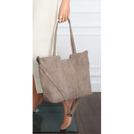 Torebka damska shopper worek zamsz A4 elegancka duża lekka torba H087 Szara