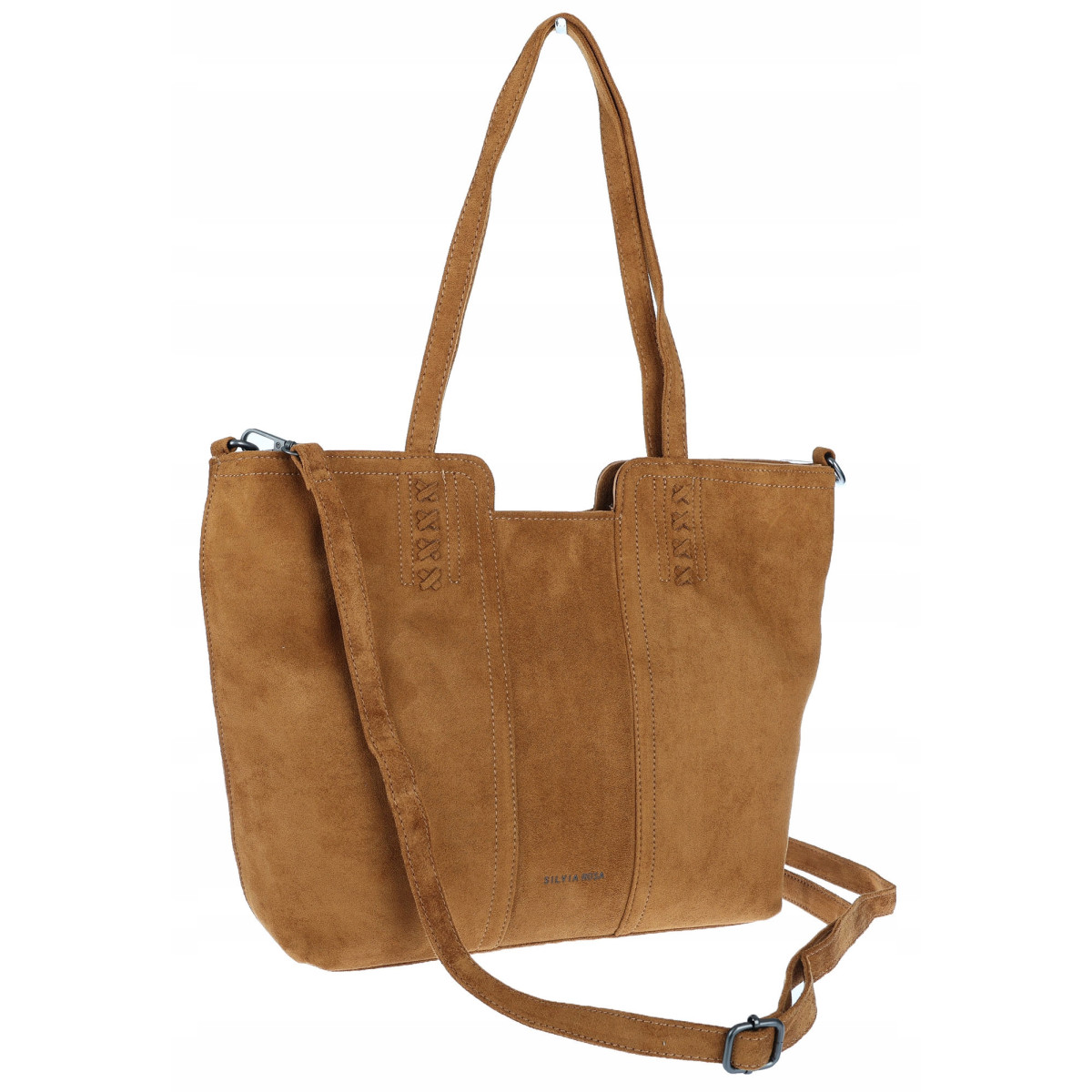 Torebka damska shopper worek zamsz elegancka duża lekka torba H087 Brązowa