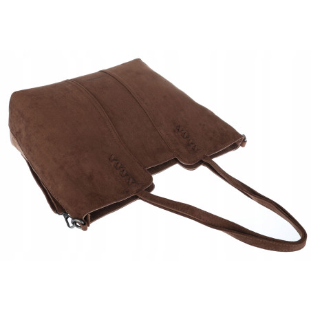 Torebka damska shopper worek zamsz elegancka lekka torba H087 Czekoladowa