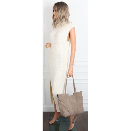 Torebka damska shopper worek zamsz A4 elegancka duża lekka torba H087 Szara