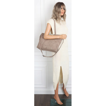 Torebka damska shopper worek zamsz A4 elegancka duża lekka torba H087 Szara