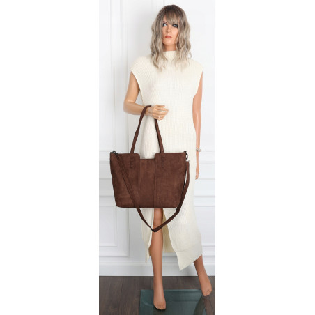 Torebka damska shopper worek zamsz elegancka lekka torba H087 Czekoladowa