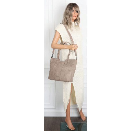 Torebka damska shopper worek zamsz A4 elegancka duża lekka torba H087 Szara