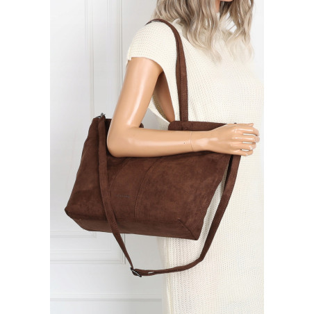 Torebka damska shopper worek zamsz elegancka lekka torba H087 Czekoladowa