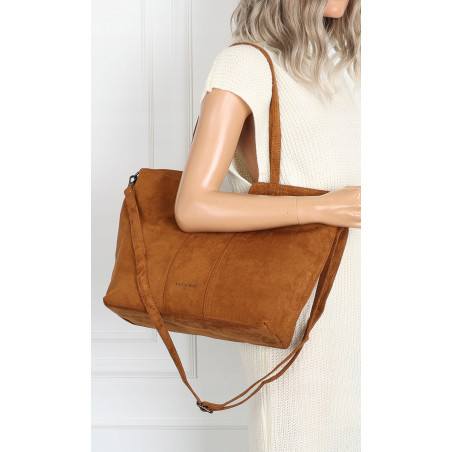 Torebka damska shopper worek zamsz elegancka duża lekka torba H087 Brązowa