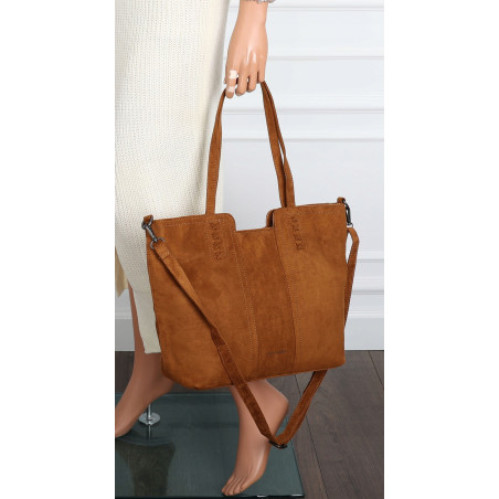 Torebka damska shopper worek zamsz elegancka duża lekka torba H087 Brązowa