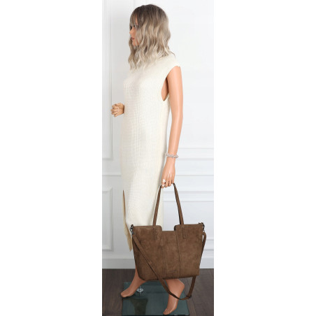 Torebka damska shopper worek zamsz elegancka duża lekka torba H087 Brązowa