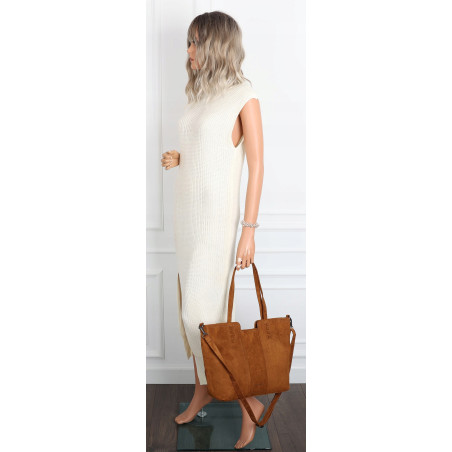 Torebka damska shopper worek zamsz elegancka duża lekka torba H087 Brązowa