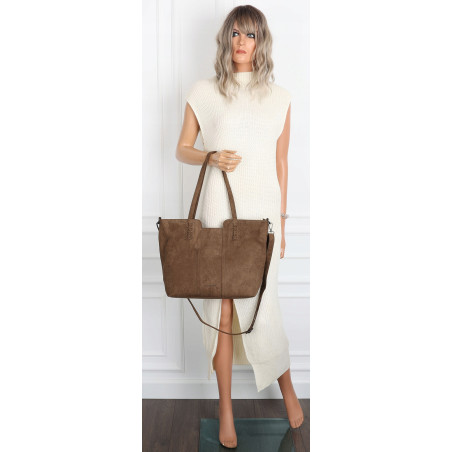 Torebka damska shopper worek zamsz elegancka duża lekka torba H087 Brązowa