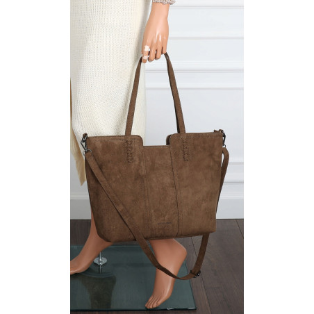 Torebka damska shopper worek zamsz elegancka duża lekka torba H087 Brązowa