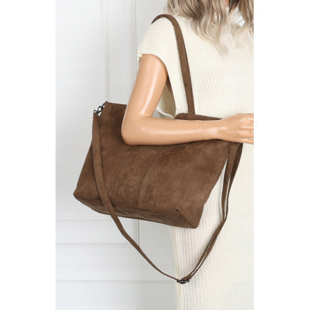 Torebka damska shopper worek zamsz elegancka duża lekka torba H087 Brązowa