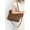 Torebka damska shopper worek zamsz elegancka duża lekka torba H087 Brązowa