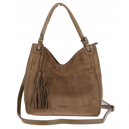 Torebka damska shopper worek zamsz A4 elegancka lekka torba S3999 Brązowa