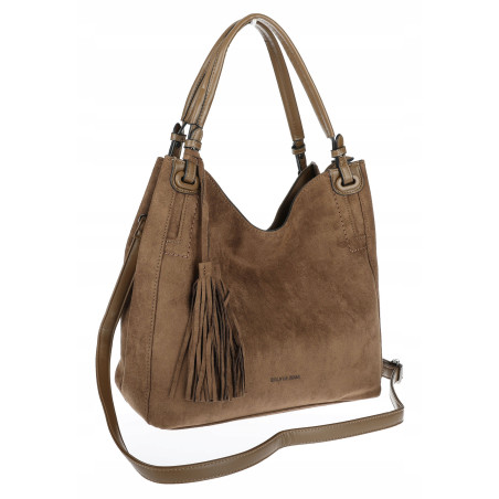 Torebka damska shopper worek zamsz A4 elegancka lekka torba S3999 Brązowa