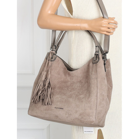 Torebka damska shopper worek zamsz A4 elegancka lekka torba S3999 Szara