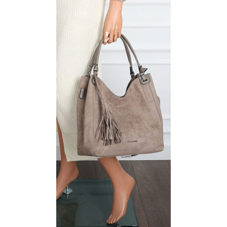 Torebka damska shopper worek zamsz A4 elegancka lekka torba S3999 Szara