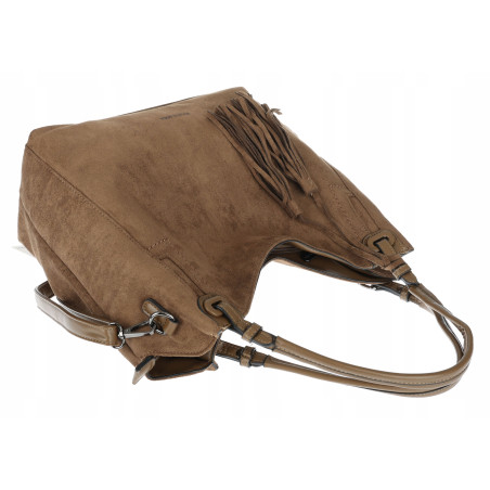 Torebka damska shopper worek zamsz A4 elegancka lekka torba S3999 Brązowa
