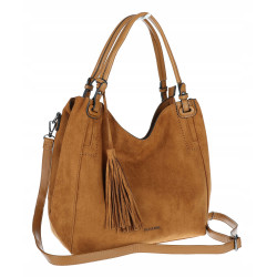 Torebka damska shopper worek zamsz A4 elegancka lekka torba S3999 Brązowa