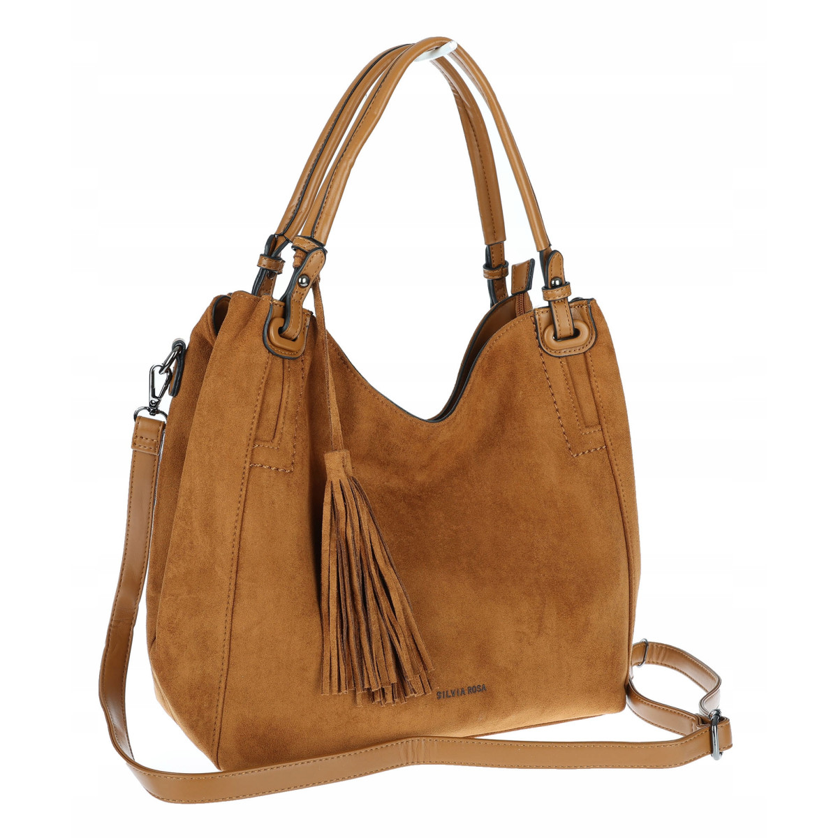 Torebka damska shopper worek zamsz A4 elegancka lekka torba S3999 Brązowa