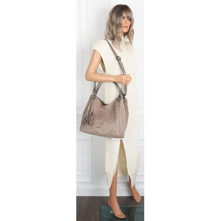 Torebka damska shopper worek zamsz A4 elegancka lekka torba S3999 Szara