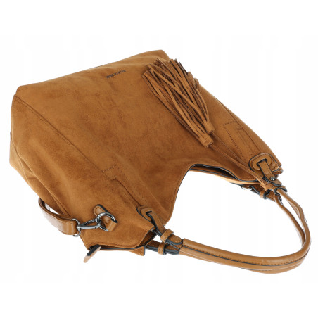 Torebka damska shopper worek zamsz A4 elegancka lekka torba S3999 Brązowa