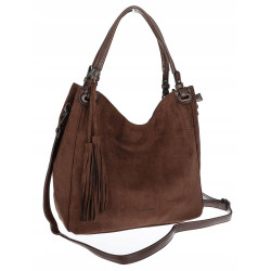 Torebka damska shopper worek zamszowa modna lekka torba S3999 Czekoladowa