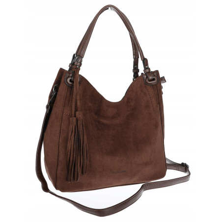 Torebka damska shopper worek zamszowa modna lekka torba S3999 Czekoladowa