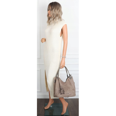 Torebka damska shopper worek zamsz A4 elegancka lekka torba S3999 Szara