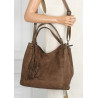 Torebka damska shopper worek zamsz A4 elegancka lekka torba S3999 Brązowa