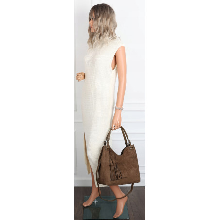 Torebka damska shopper worek zamsz A4 elegancka lekka torba S3999 Brązowa