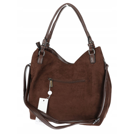 Torebka damska shopper worek zamszowa modna lekka torba S3999 Czekoladowa
