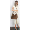 Torebka damska shopper worek zamsz A4 elegancka lekka torba S3999 Brązowa