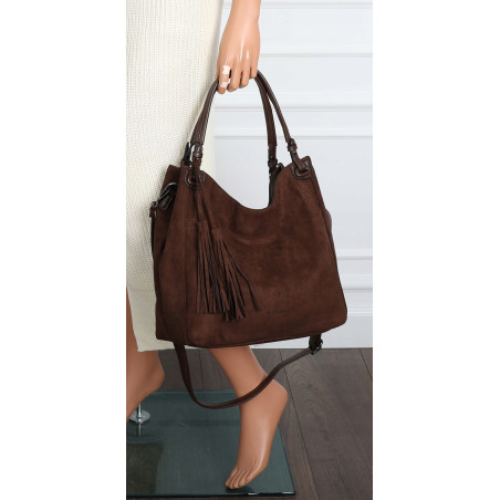 Torebka damska shopper worek zamszowa modna lekka torba S3999 Czekoladowa