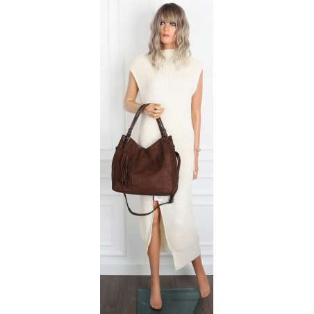 Torebka damska shopper worek zamszowa modna lekka torba S3999 Czekoladowa