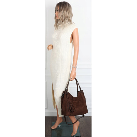 Torebka damska shopper worek zamszowa modna lekka torba S3999 Czekoladowa