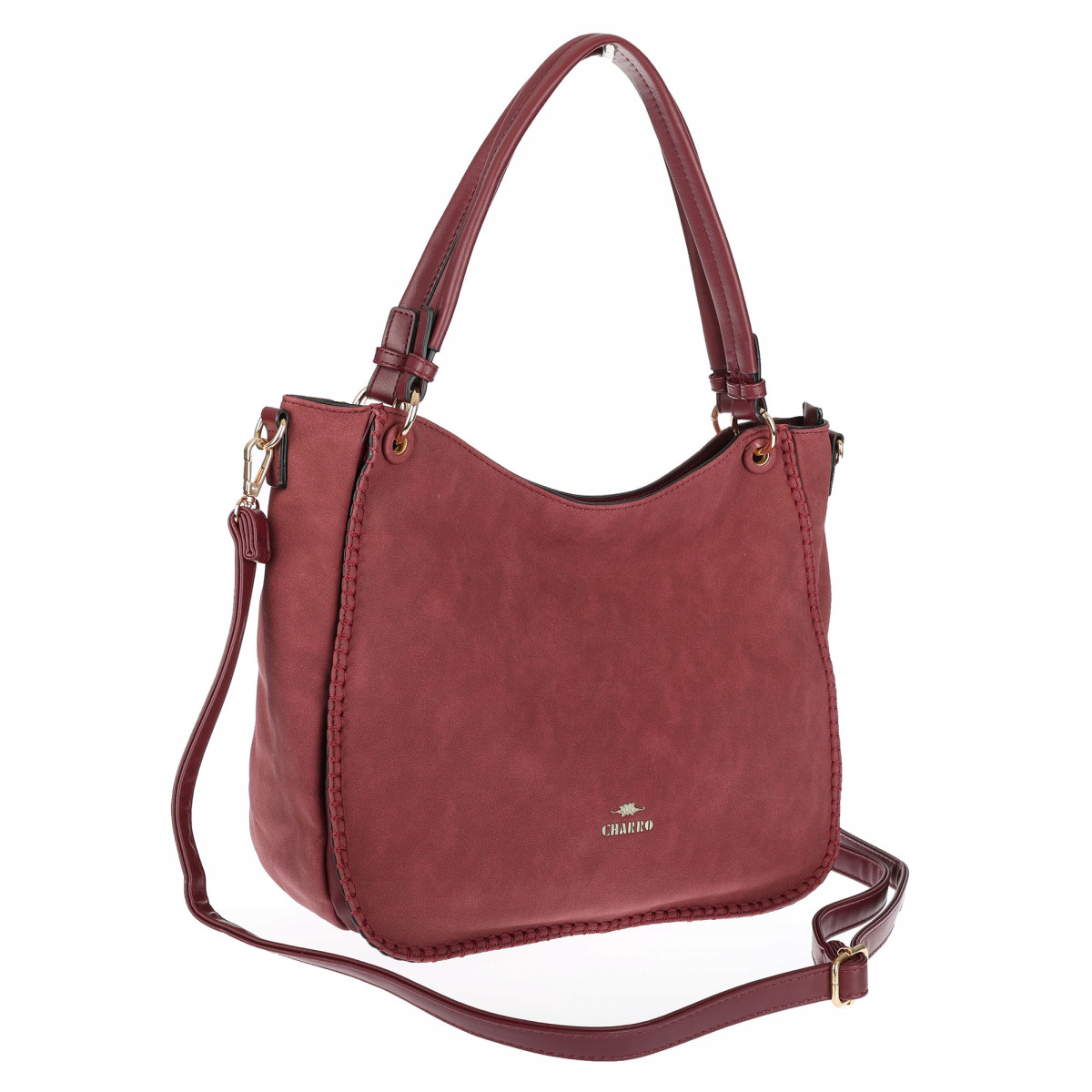 Torebka Damska Worek shopper włoska marka CHARRO pojemna CH3314 Bordowa