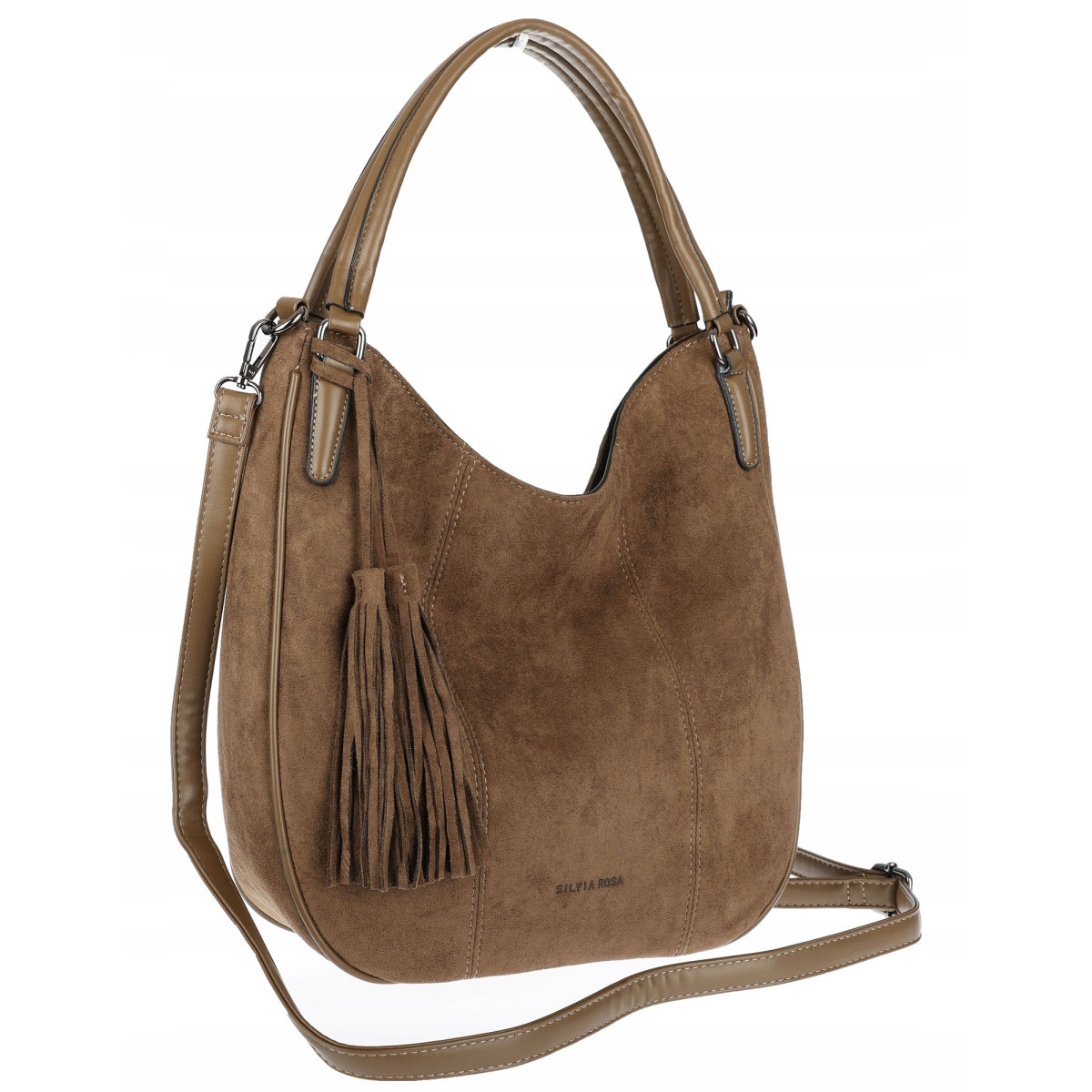 Torebka damska shopper worek zamsz elegancka lekka duża torba S398 Brązowa