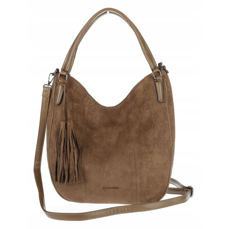 Torebka damska shopper worek zamsz elegancka lekka duża torba S398 Brązowa