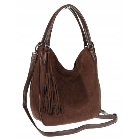 Torebka damska shopper worek zamsz elegancka lekka torba S398 Czekoladowa