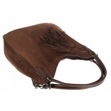 Torebka damska shopper worek zamsz elegancka lekka torba S398 Czekoladowa