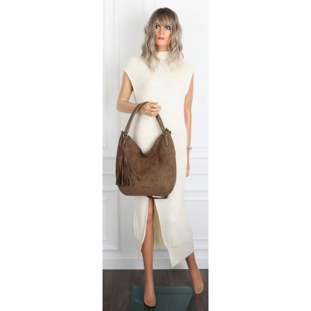 Torebka damska shopper worek zamsz elegancka lekka duża torba S398 Brązowa