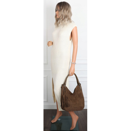 Torebka damska shopper worek zamsz elegancka lekka duża torba S398 Brązowa
